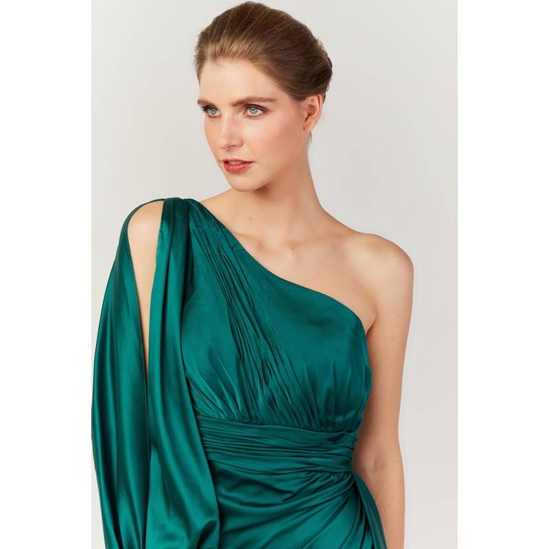 Robe drapée de coloris vert sapin, marque Fashion New York 